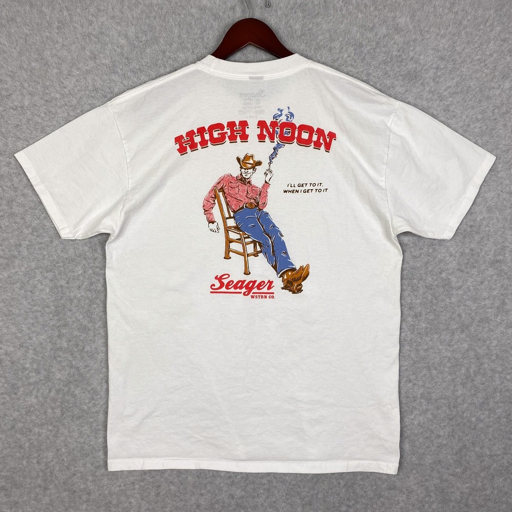 Seager Shirt Mens L White High Noon Tee Cotton Crewneck Short Sleeve